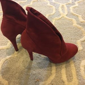 Red booties with platform and high heel.
